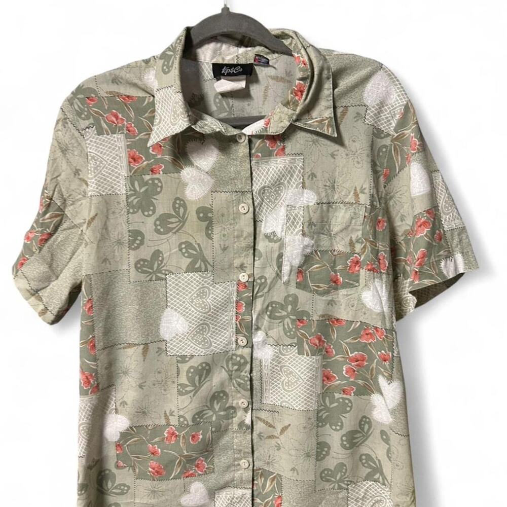 Large Vintage 80s Blouse Whimsy Patchwork Style P… - image 1